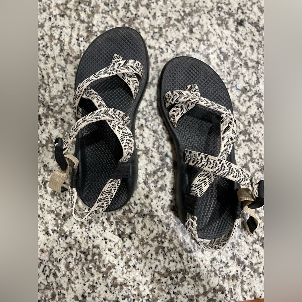 White and Black Chacos Size W9